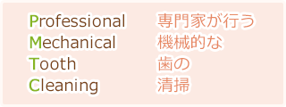 Professional：専門家が行う　Mechanical：機械的な　Tooth：歯の　Cleaning：清掃